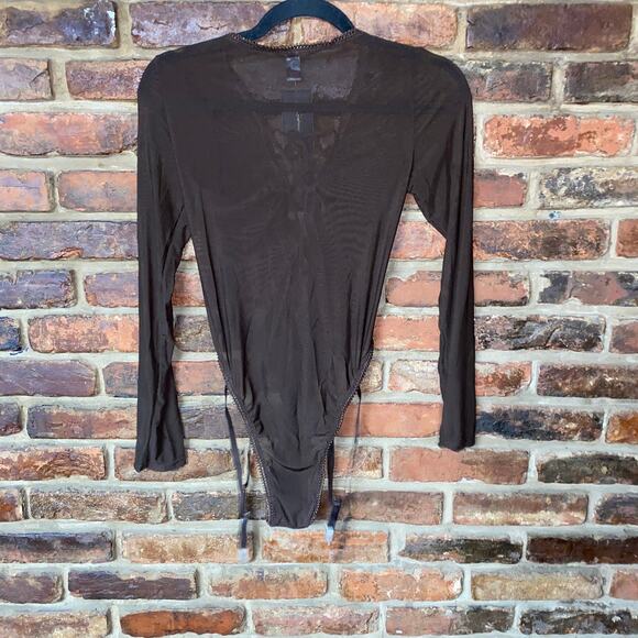 NWT Frederick's of Hollywood Brown Lola Lee Sheer Long Sleeve Bodysuit Medium - Picture 6 of 7